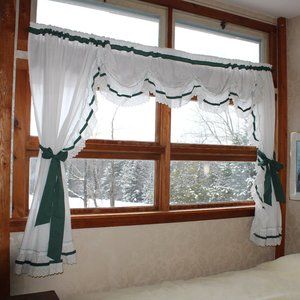 Vintage Sears Scalloped Curtain & Valance with Eyelet Trim - Cream, One 3pc Set